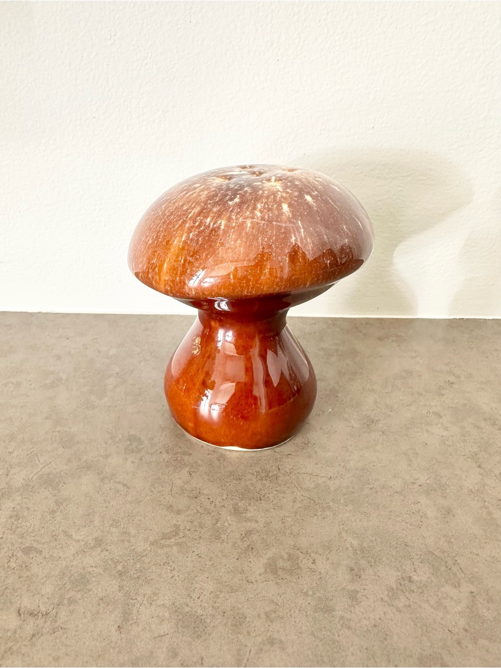Glazed Ceramic Mushroom Salt or Pepper Shaker Accent Sculpture - Brown Drip 4” - Picture 14 of 14